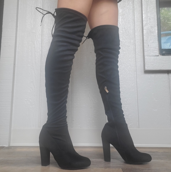 HPx3 🎉Black Vegan Suede Over the Knee Boots - Picture 2 of 7
